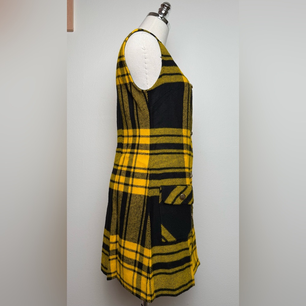 Vintage 1972 Lemon Frog Sears Jumper Black Gold Yellow Plaid Dress Junior 14 - Picture 5 of 13